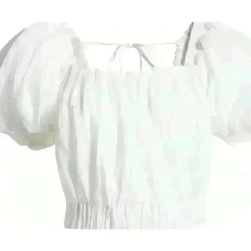 FRAME Ruched Crop Puff Sleeve top Blanc White Ramie Tie Medium $348 New beach - Picture 3 of 6